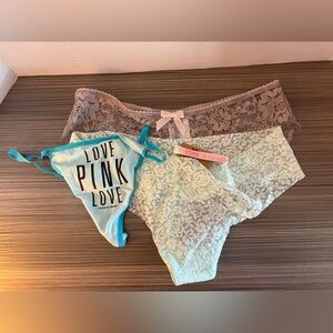 Victoria’s Secret PINK Panties Lot 3 Medium Lace Thong Bikini H&M New